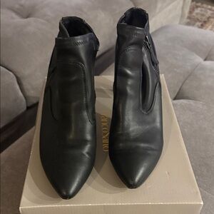 Franco Sarto Black Pointed Leather Ankle Booties